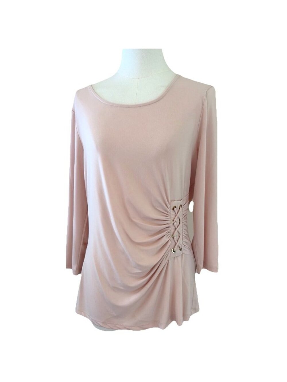 Calvin Klein Women's Ruched Lace Up Top Size M Petal Pink Stretch Soft Feminine
